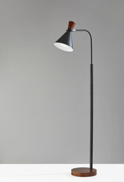 LED Task Floor Lamp with Metal Shade in Black/Walnut