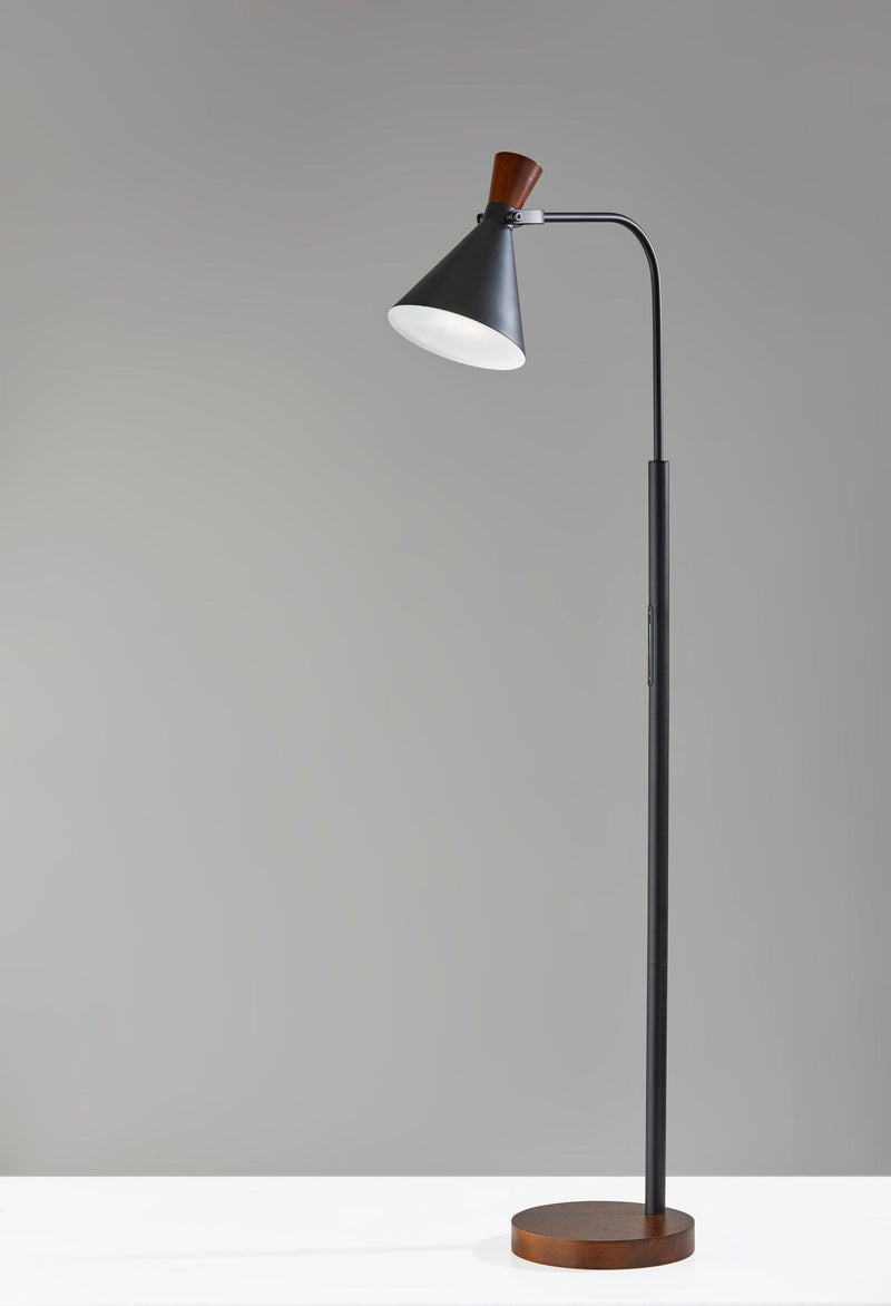 LED Task Floor Lamp with Metal Shade in Black/Walnut