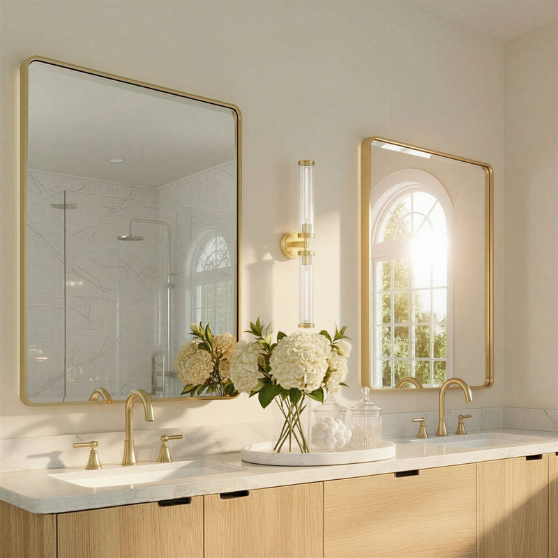 Jarvis 2 Light 29" LED Sconce in Aged Brass in a room setting