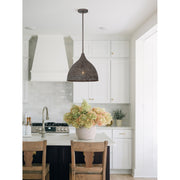 Jasmine 1 Light 14" Pendant in Forged Bronze in a room setting