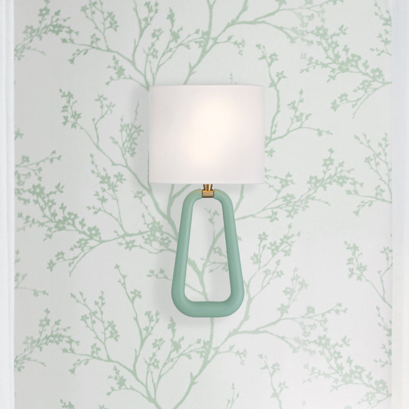 Jori 2 Light 10" Sconce in Aged Brass + Green in a room setting