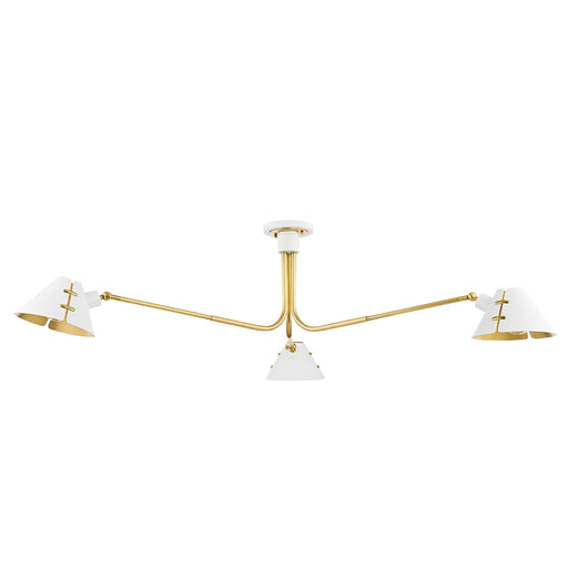 Split 3-Light Semi-Flush Mount in Aged Brass / Soft White