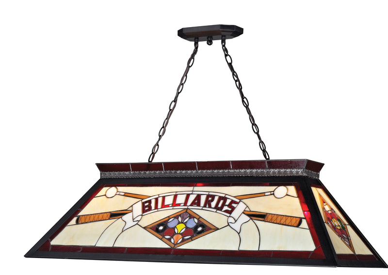 Tiffany Billiard 4 Light 43.75" Billiard, Matte Black with Multi Colored Tiffany Shades (KD27RED) in Matte Black