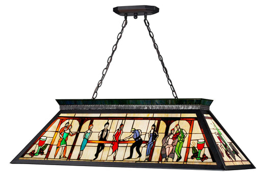 Tiffany Billiard 4 Light 43.75" Billiard, Matte Black with Multi Colored Tiffany Shades (KD28) in Matte Black