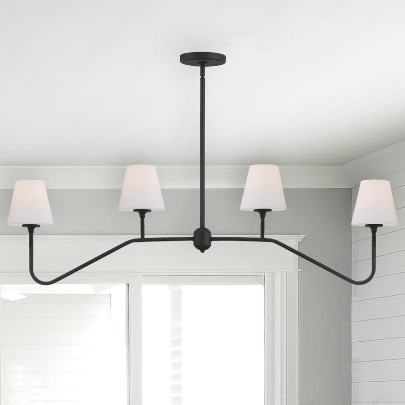 Keenan 4 Light 48" Linear Chandelier in Black Forged in a room setting