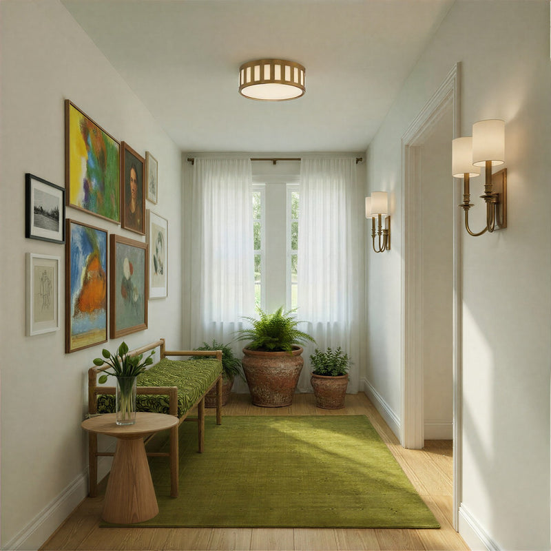 Kendal 3 Light 14" Flush Mount in Vibrant Gold in a room setting