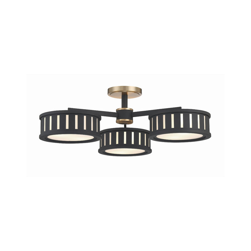 Kendal 6 Light 29.25" Semi Flush Mount in Vibrant Gold + Black Forged