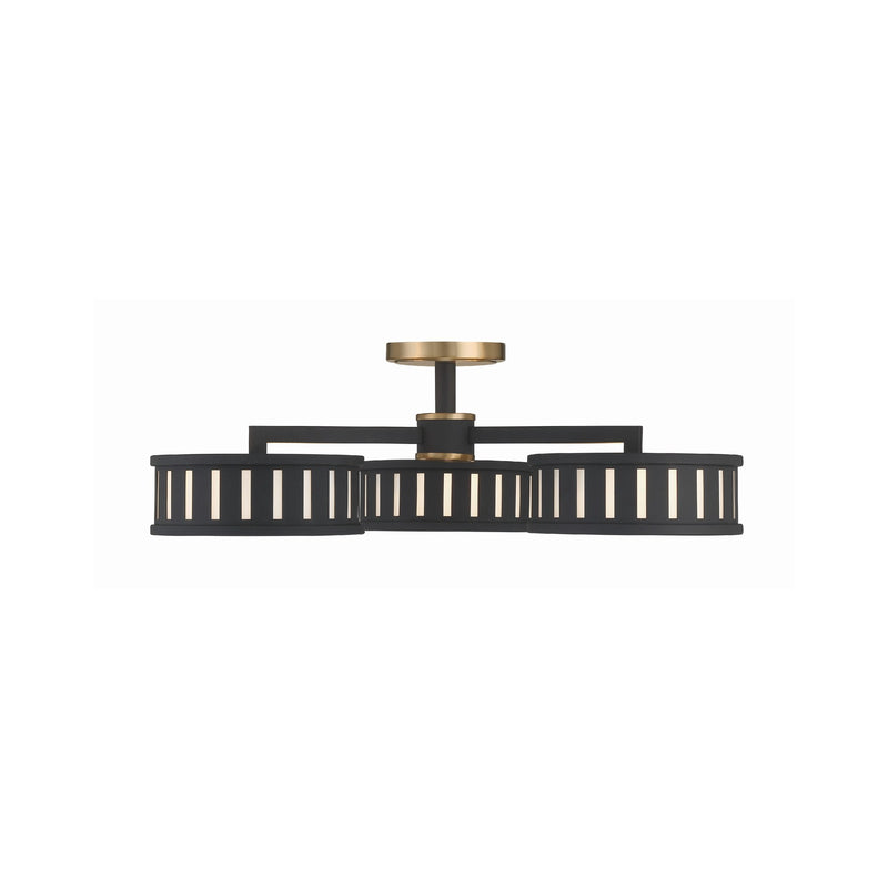 Kendal 6 Light 29.25" Semi Flush Mount in Vibrant Gold + Black Forged
