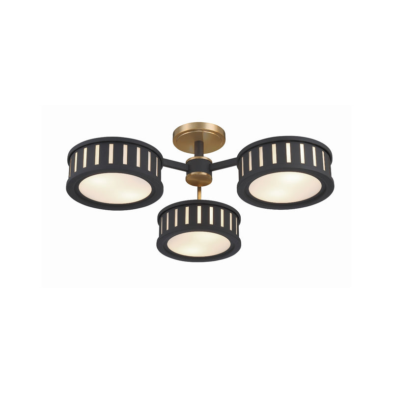 Kendal 6 Light 29.25" Semi Flush Mount in Vibrant Gold + Black Forged