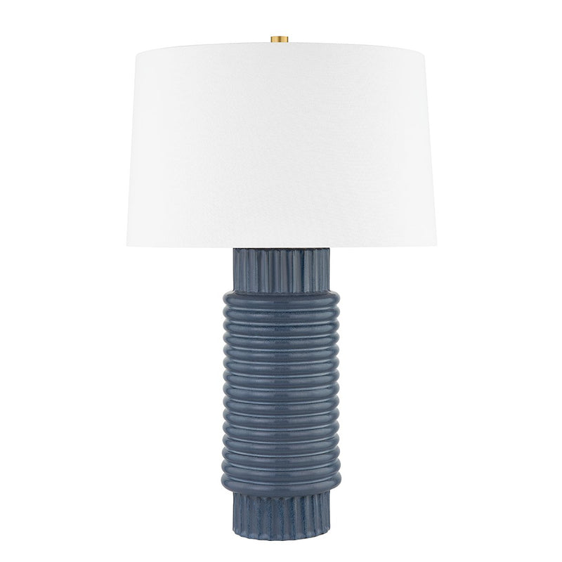 Broderick Table Lamp in Aged Brass / Ceramic Grey-blue Reactive