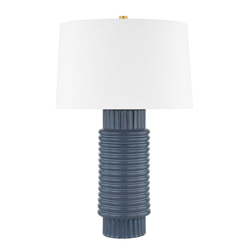 Broderick Table Lamp in Aged Brass / Ceramic Grey-blue Reactive