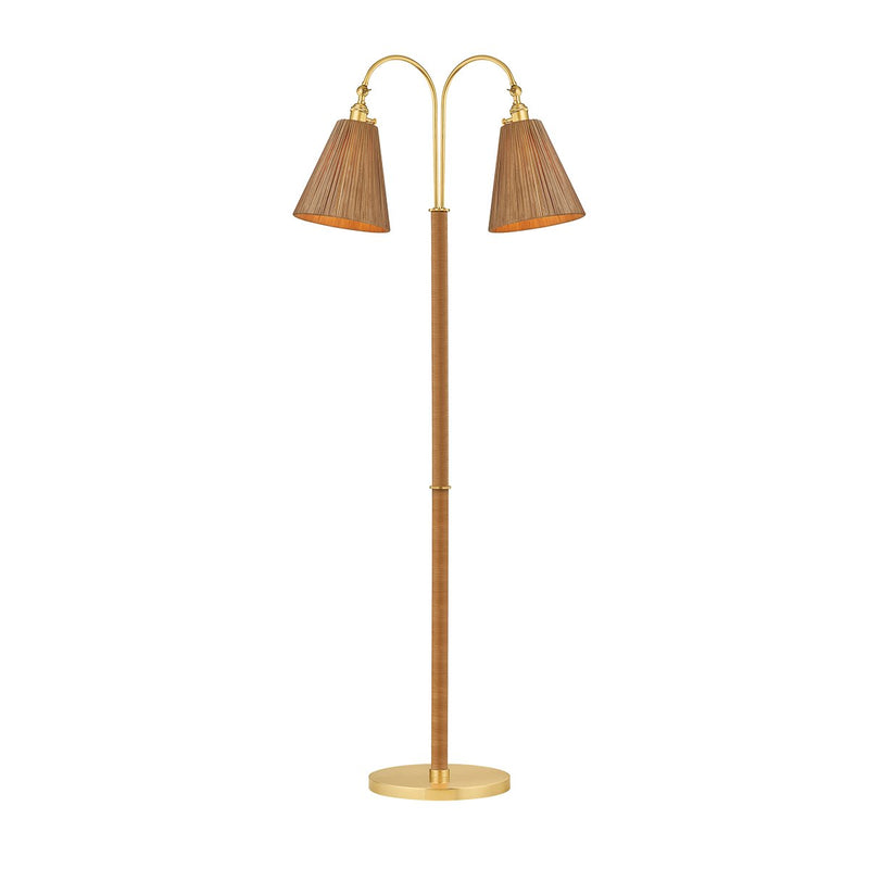 Ruthin 2-Light Floor Lamp in Aged Brass