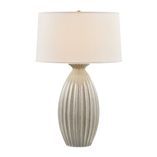 Box Elder Table Lamp in Aged Brass / Ceramic Taupe Velvet