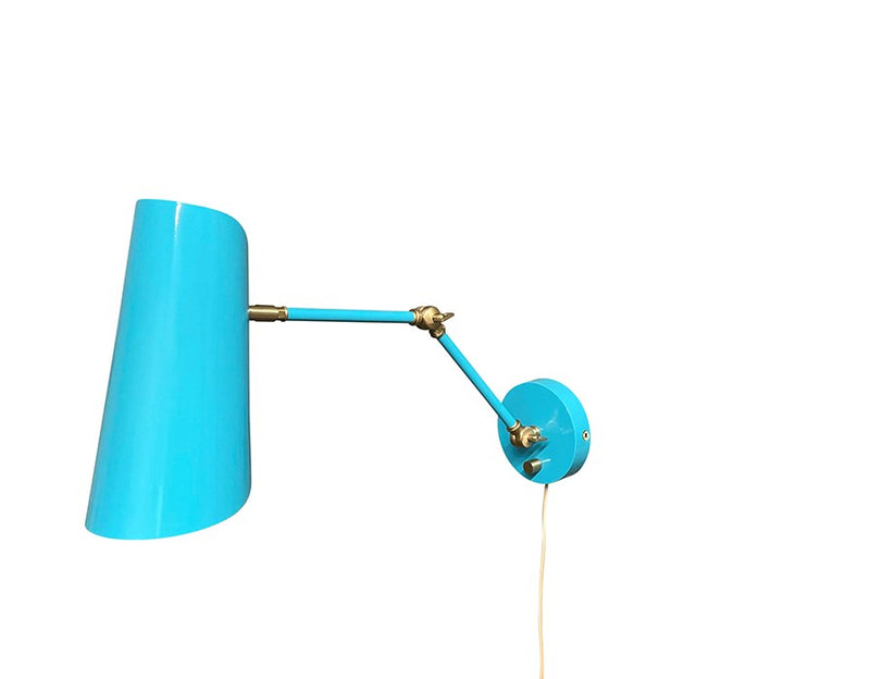 Logan Swing Arm Wall Lamp in Azure/Satin Brass