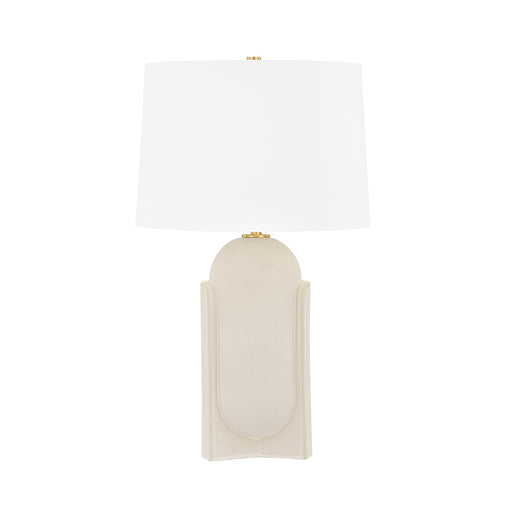 Leeston Large Table Lamp in Aged Brass / Ceramic Moonstone Sand