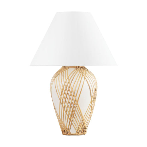 Bayonne Table Lamp in Vintage Gold Leaf / Ceramic White With Rattan