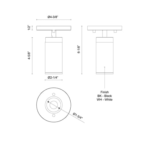 Lorna 6" Adjustable Semi-Flush Mount, 2" Diameter in White