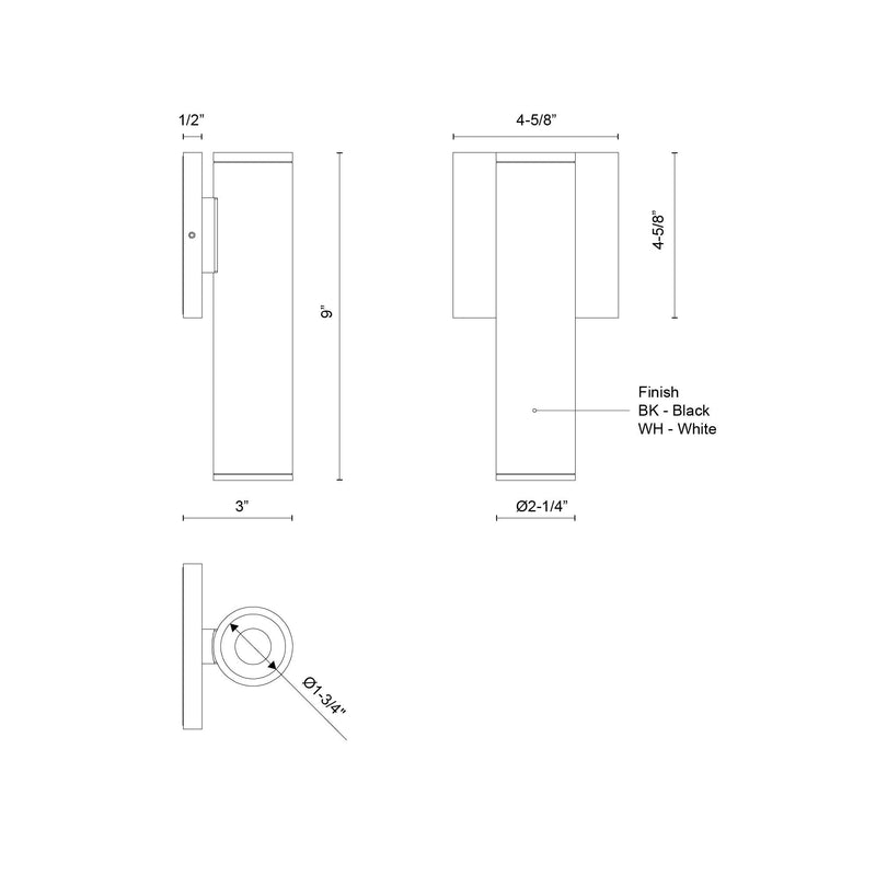 Lorna 9" Outdoor Wall Light, 2" Diameter in White