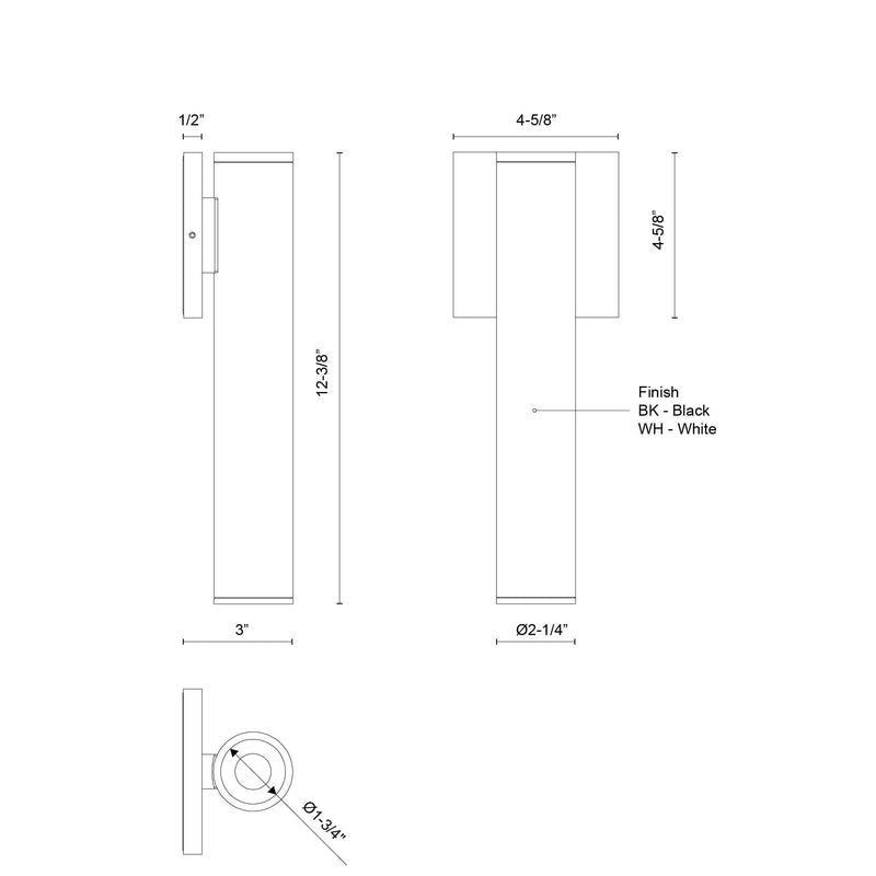 Lorna 12" Outdoor Wall Light, 2" Diameter in White
