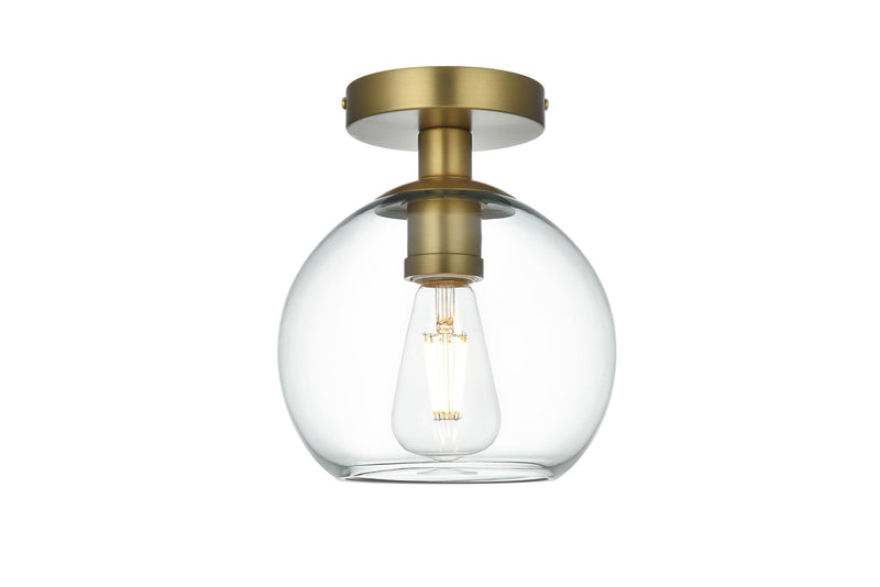 Baxter 8" Globe Flush Mount in Satin Gold And Clear