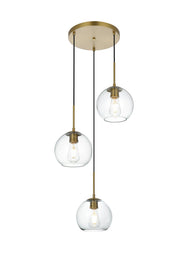 Baxter 3-Light 18" Clear Glass Pendant in Satin Gold And Clear