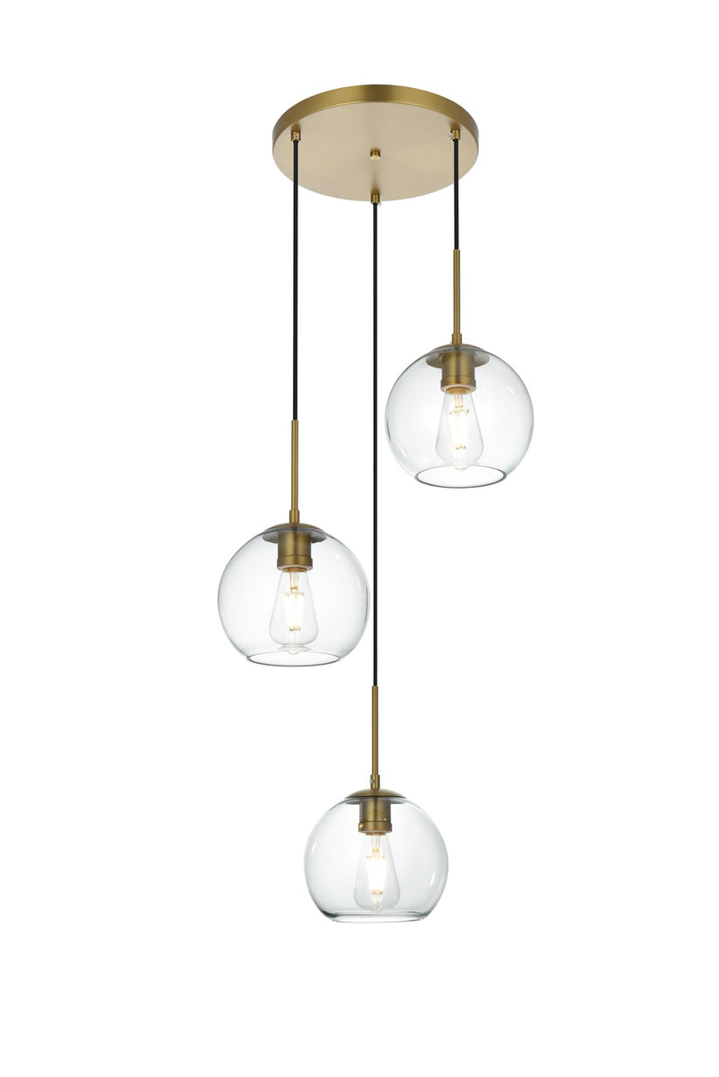 Baxter 3-Light 18" Clear Glass Pendant in Satin Gold And Clear