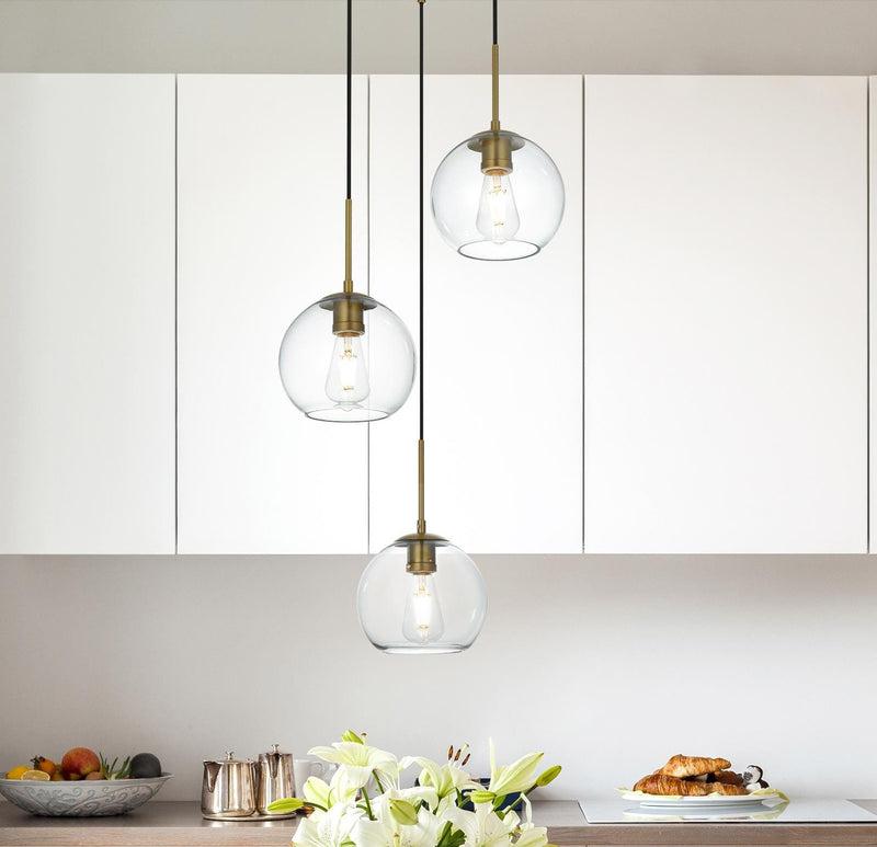 Baxter 3-Light 18" Clear Glass Pendant in Satin Gold And Clear