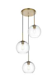 Baxter 3-Light 20" Clear Glass Pendant in Satin Gold And Clear