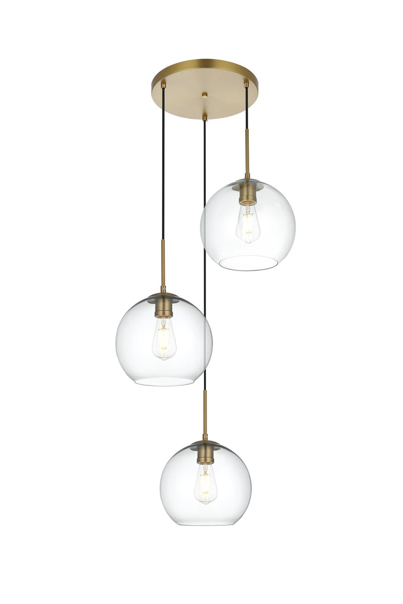 Baxter 3-Light 20" Clear Glass Pendant in Satin Gold And Clear