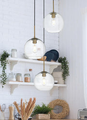 Baxter 3-Light 20" Clear Glass Pendant in Satin Gold And Clear