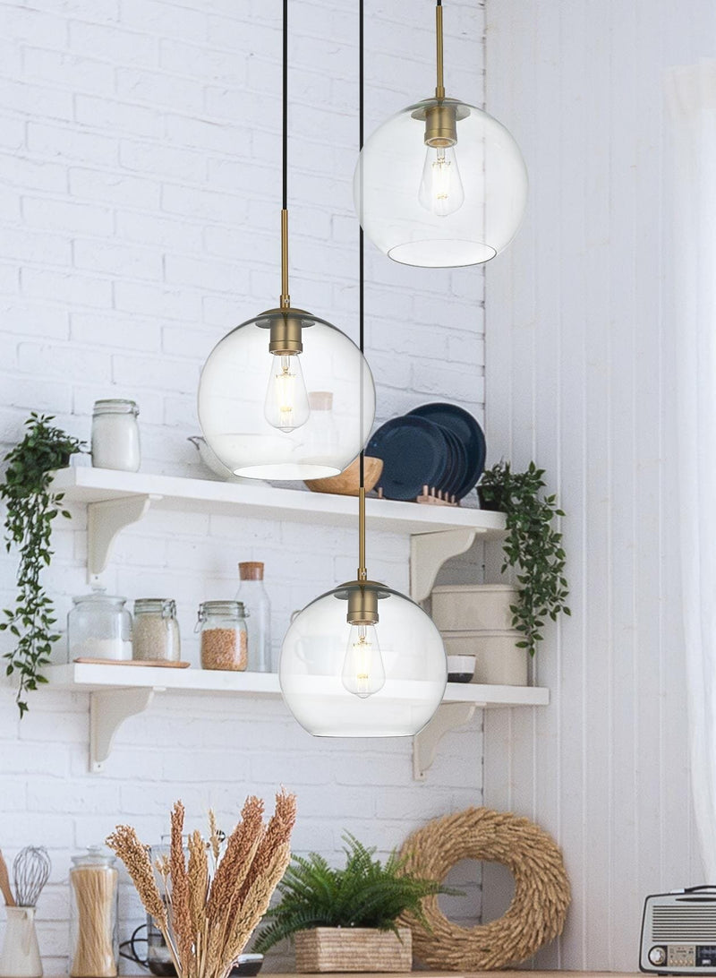 Baxter 3-Light 20" Clear Glass Pendant in Satin Gold And Clear