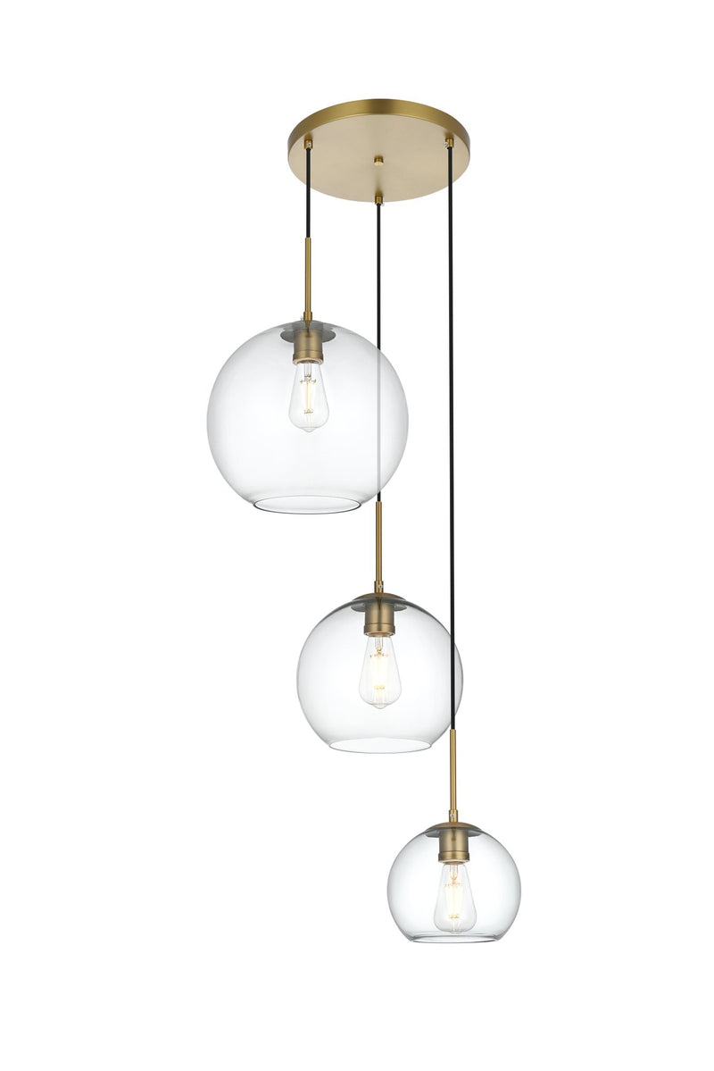 Baxter 3-Light 21" Clear Glass Pendant in Satin Gold And Clear