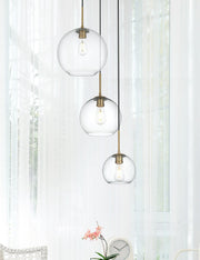 Baxter 3-Light 21" Clear Glass Pendant in Satin Gold And Clear