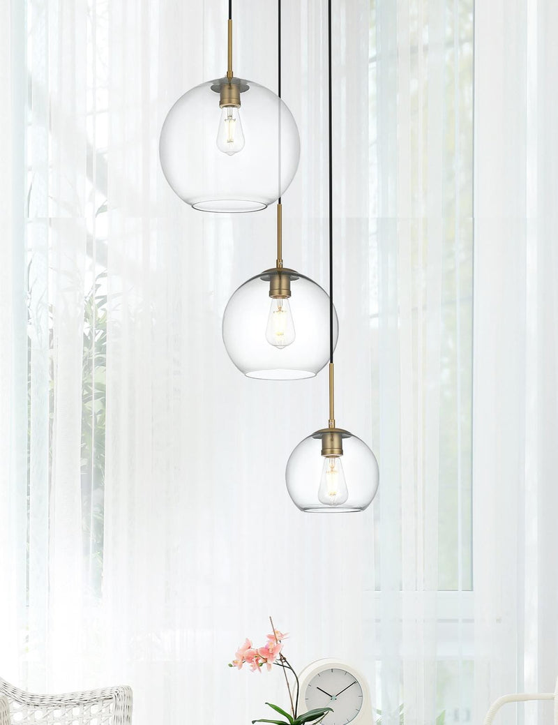 Baxter 3-Light 21" Clear Glass Pendant in Satin Gold And Clear