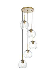Baxter 5-Light 18" Clear Glass Pendant in Satin Gold And Clear