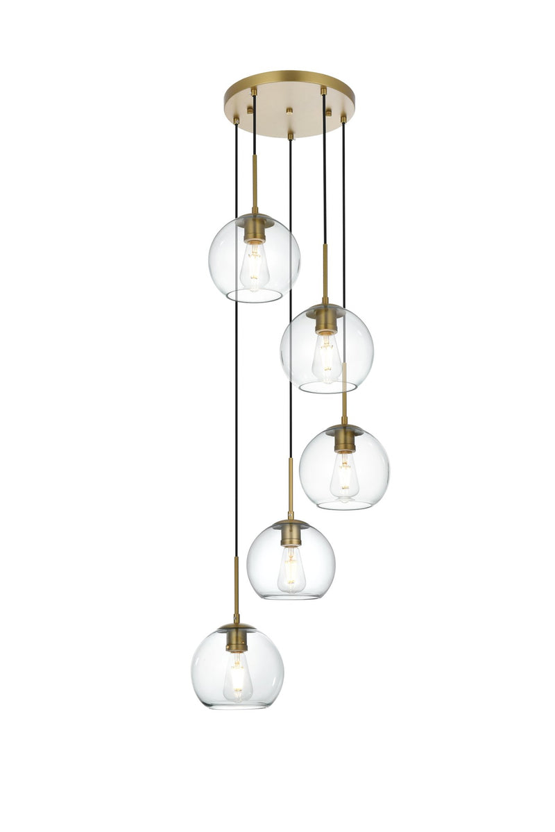 Baxter 5-Light 18" Clear Glass Pendant in Satin Gold And Clear