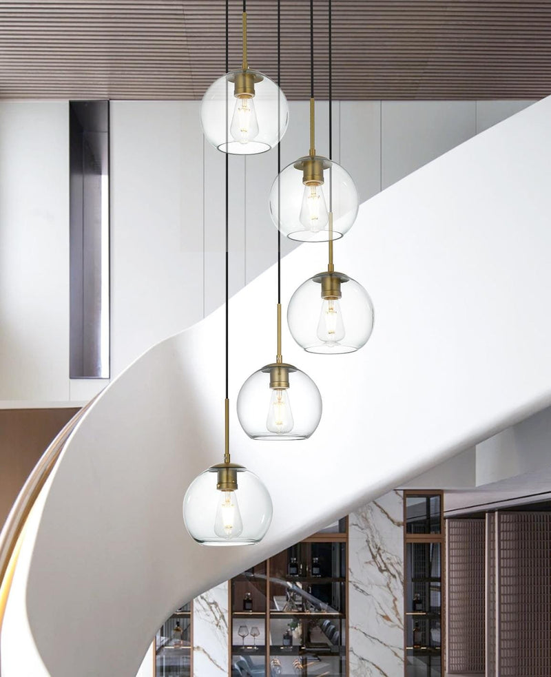 Baxter 5-Light 18" Clear Glass Pendant in Satin Gold And Clear