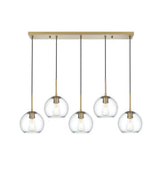 Baxter 5-Light 42" Clear Glass Linear Pendant in Satin Gold And Clear