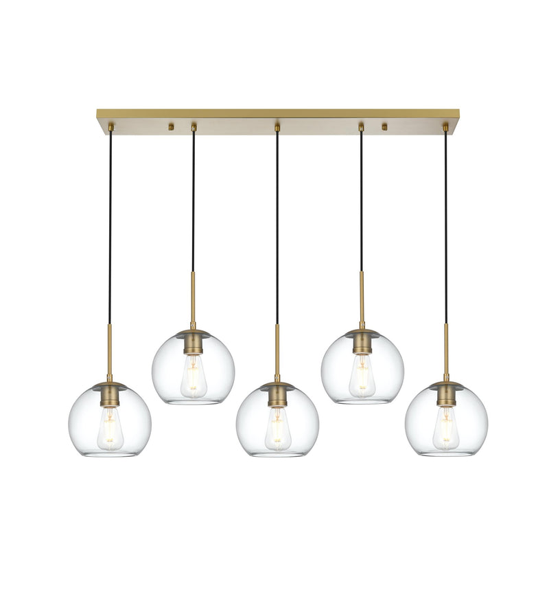 Baxter 5-Light 42" Clear Glass Linear Pendant in Satin Gold And Clear