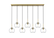 Baxter 7-Light 54" Clear Glass Linear Pendant in Satin Gold And Clear