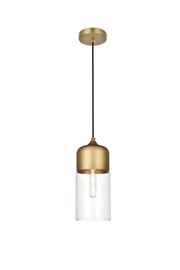 Ashwell 5" Cylinder Mini Pendant in Satin Gold And Clear