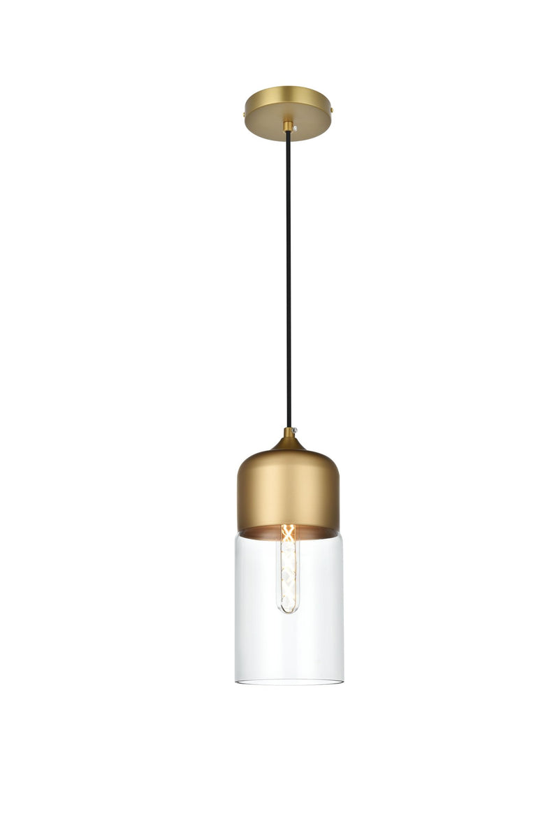 Ashwell 5" Cylinder Mini Pendant in Satin Gold And Clear