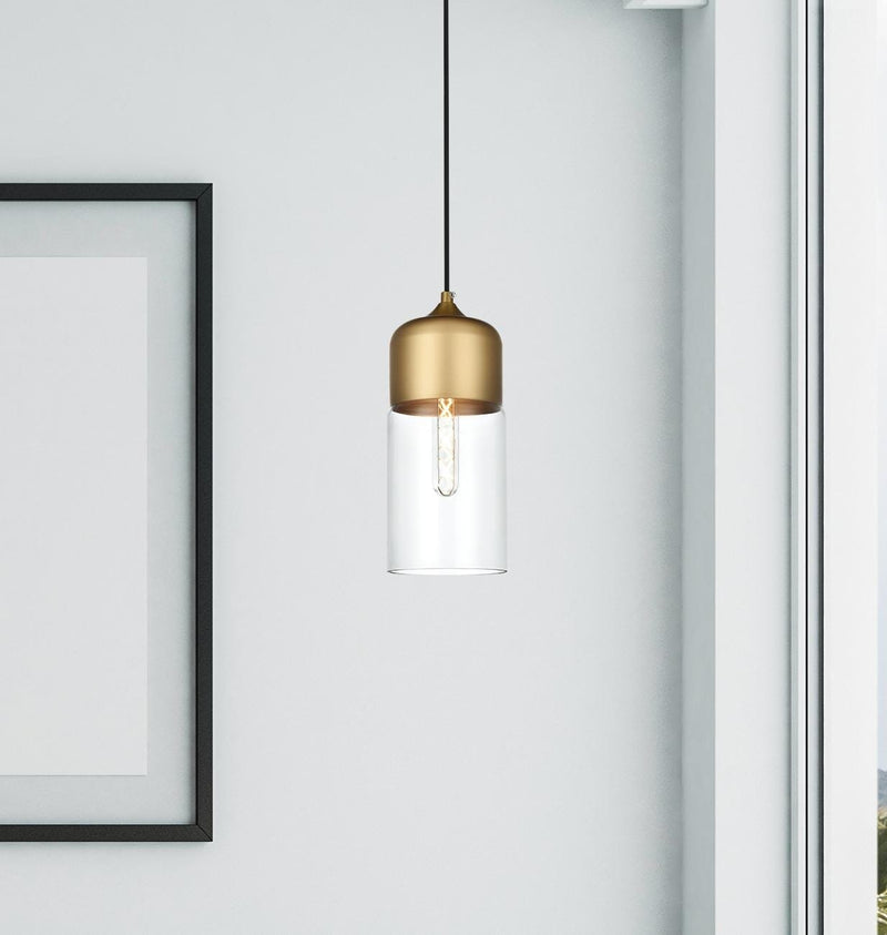 Ashwell 5" Cylinder Mini Pendant in Satin Gold And Clear