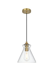 Destry 8" Cone Mini Pendant in Satin Gold And Clear