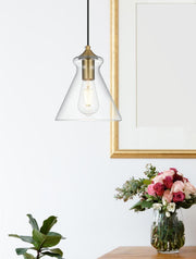 Destry 8" Cone Mini Pendant in Satin Gold And Clear