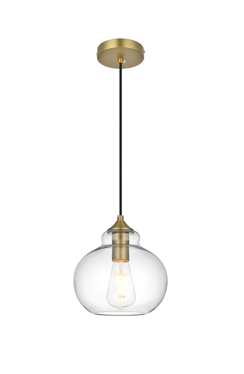 Destry 8" Globe Mini Pendant in Satin Gold And Clear