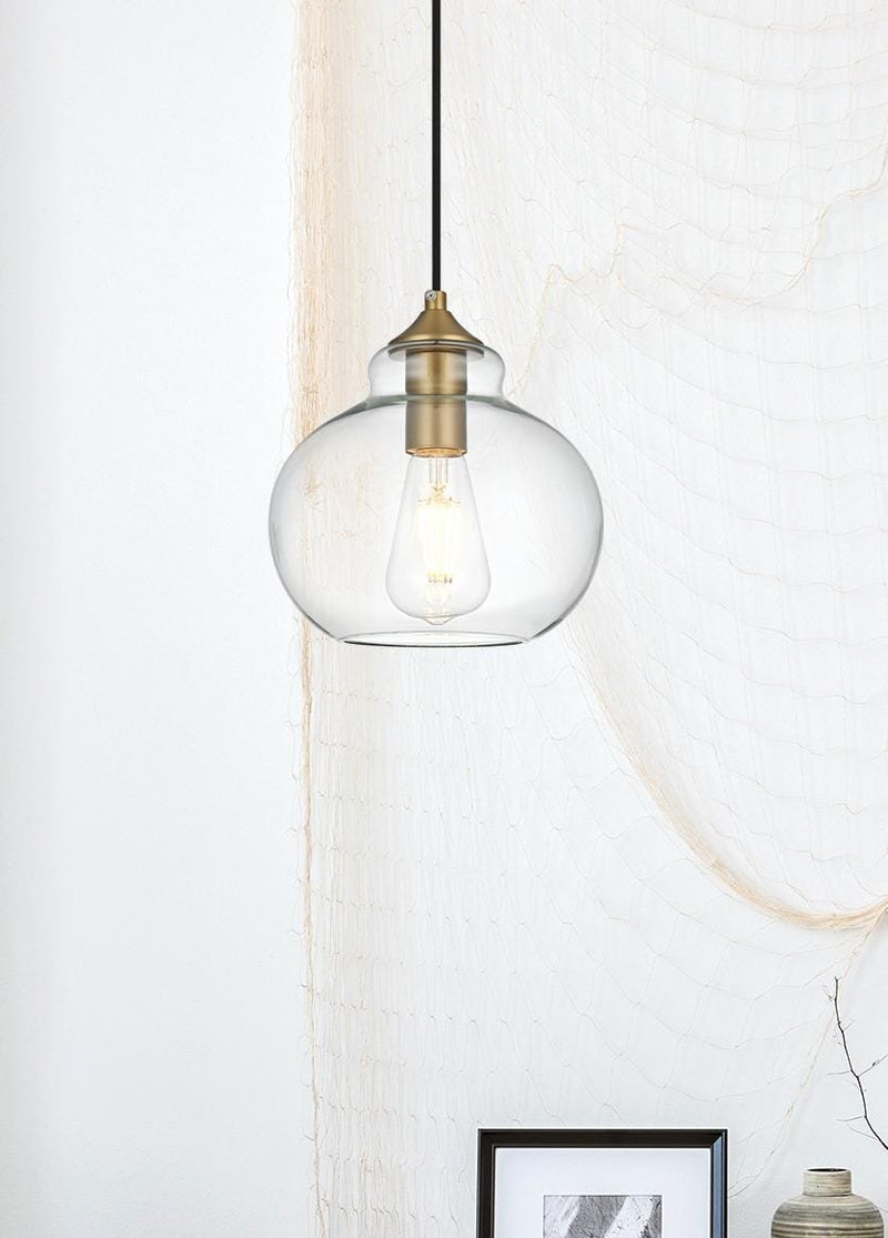 Destry 8" Globe Mini Pendant in Satin Gold And Clear