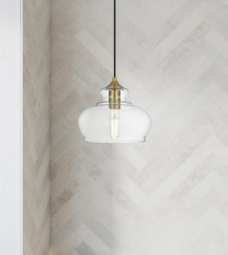 Destry 9" Mini Pendant in Satin Gold And Clear