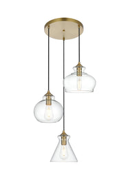 Destry 3-Light Pendant in Satin Gold And Clear