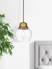 Kenna 8" Mini Pendant in Satin Gold And Clear